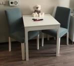 Ikea tafel met 2 blauwe stoelen, Ophalen, Gebruikt, 100 tot 150 cm, Vierkant