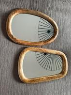 2 mangohout spiegeltjes organisch japandi, Huis en Inrichting, Woonaccessoires | Spiegels, Ophalen, Minder dan 50 cm, Rond, Zo goed als nieuw