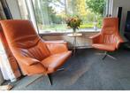 2 Geolux draaibare fauteuils met voetenbank, Huis en Inrichting, Fauteuils, Ophalen, Gebruikt, Minder dan 75 cm, Metaal