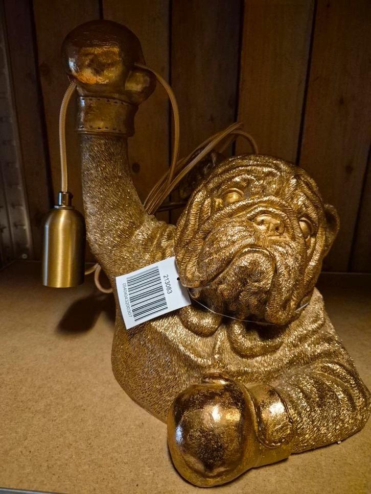 Goudkleurige Bulldog Lamp - 32cm, Huis en Inrichting, Lampen | Vloerlampen, Nieuw, Minder dan 100 cm, Kunststof, Ophalen of Verzenden