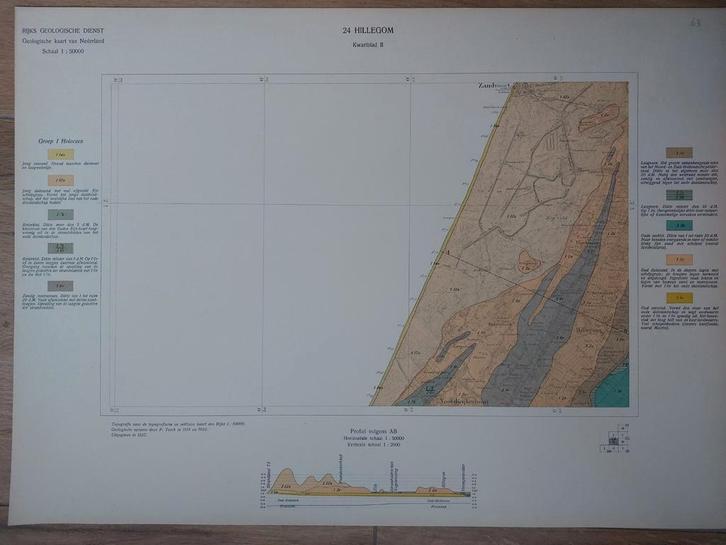 63 / Geologische kaart uit 1927 van Hillegom kwartblad II, Boeken, Atlassen en Landkaarten, Zo goed als nieuw, Landkaart, Nederland