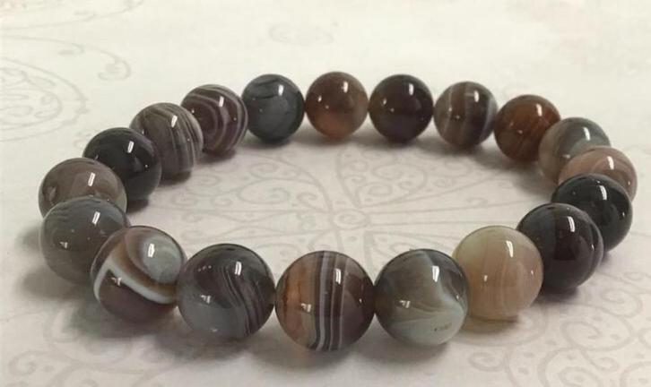 Armband met kralen edelsteen Stripe Agaat NIEUW, Sieraden, Tassen en Uiterlijk, Armbanden, Nieuw, Elastiek, Bruin, Met edelsteen