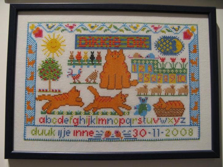 borduurpatroon geboorte geboortetegel dikkie dik, Hobby en Vrije tijd, Borduren en Borduurmachines, Gebruikt, Patroon, Handborduren