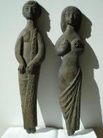 2x Art Deco bronzen reliëfs man & vrouw karyatiden wandbeeld, Antiek en Kunst, Ophalen