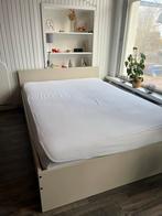 Tweepersoonsbed 140x200 cm - Beige Houten Frame, Huis en Inrichting, Ophalen, Gebruikt, Beige, Tweepersoons