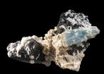AQUAMARIJN op ORTHOKLAAS + TOERMALIJN uit Namibië, Ophalen of Verzenden, Mineraal