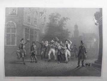 7/ vrolijke menigte voor Hartebrugkerk Leiden Steendruk 1855 beschikbaar voor biedingen