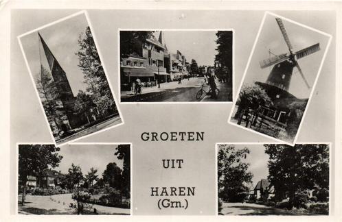 Groeten uit Haren [Grn.] - 5 dorpsgezichten - 1953 gelopen, Verzamelen, Ansichtkaarten | Nederland, Gelopen, Groningen, 1940 tot 1960