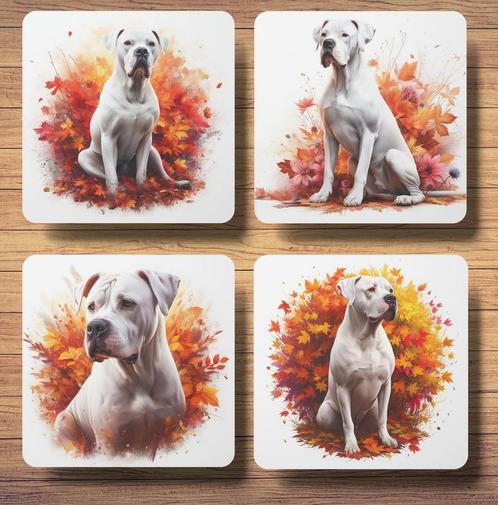 Argentijnse Dog Herfst onderzetters met houder, Huis en Inrichting, Woonaccessoires | Onderzetters, Nieuw, Glas of Kopje, Ophalen of Verzenden