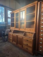 Prachtige oude teakhouten vitrinekast / grutterskast, Ophalen, 5 laden of meer, 200 cm of meer, Glas