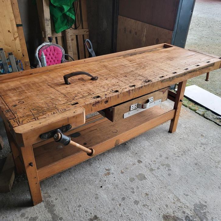 Nette grote oude werkbank, Antiek en Kunst, Curiosa en Brocante, Ophalen