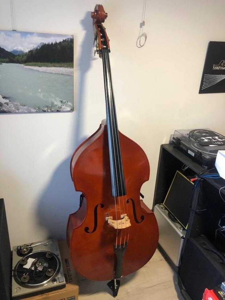 Contrabas, Muziek en Instrumenten, Strijkinstrumenten | Contrabassen, Gebruikt, 3/4-contrabas, Met koffer, Ophalen