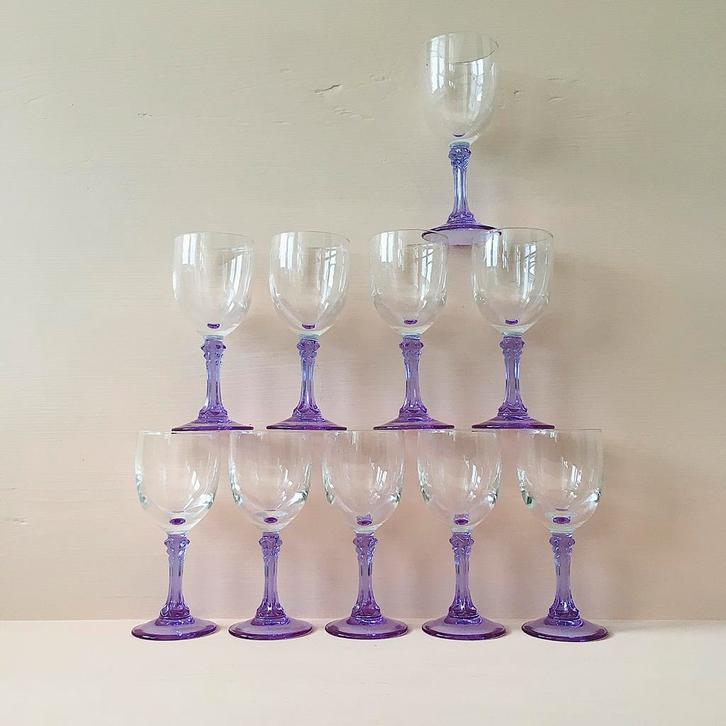 Nog 6 Franse glaasjes van lila kristalglas - nieuw !, Huis en Inrichting, Woonaccessoires | Wijnrekken, Nieuw, Minder dan 50 cm