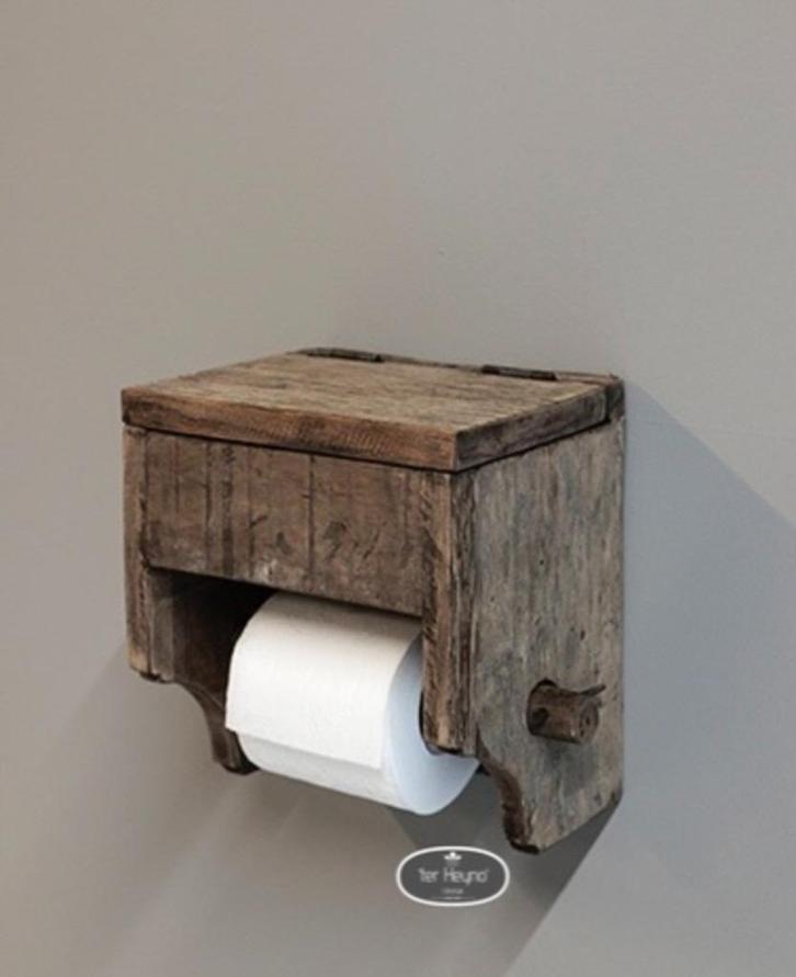 Oud houten toiletrol houder klep wc stoer sober landelijk, Huis en Inrichting, Woonaccessoires | Overige, Nieuw, Verzenden