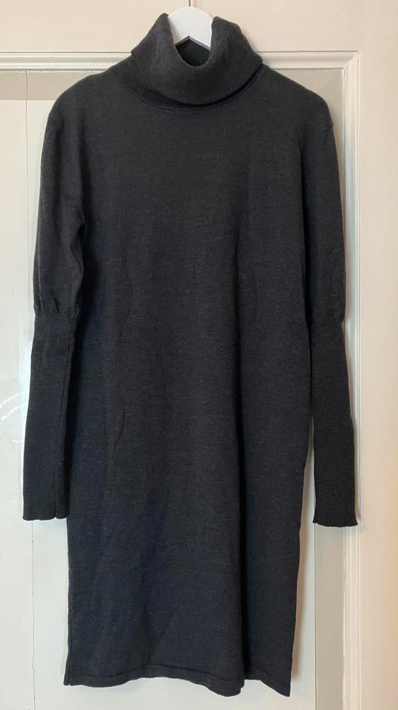 Linnebjerg wollen jurk met kol, Kleding | Dames, Jurken, Zo goed als nieuw, Maat 38/40 (M), Grijs, Verzenden