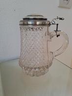 Antiek bierglas bierpul met zilveren klepdeksel., Ophalen of Verzenden