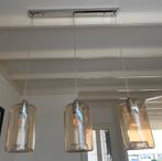 Hanglamp met 3 glazen kappen en LED, Huis en Inrichting, Lampen | Hanglampen, Ophalen, Zo goed als nieuw, Glas, Modern
