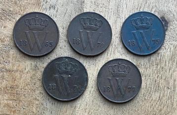 5 verschillende 1 cent Willem III beschikbaar voor biedingen