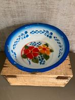 Vintage grote emaille schaal met bloemen, Peacock, 30 cm, Antiek en Kunst, Antiek | Emaille, Ophalen of Verzenden