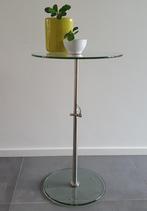 Design ronde tafel -chroom met glas-  in hoogte verstelbaar, Huis en Inrichting, Tafels | Sidetables, Glas, 25 tot 50 cm, Rond