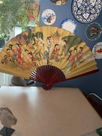 Grote vintage handbeschilderde waaier 1950’s., Antiek en Kunst, Kunst | Niet-Westerse kunst, Ophalen of Verzenden