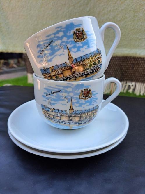 Set van 2 soepkommen met schotel, cappuccino /koffie mok, Huis en Inrichting, Keuken | Servies, Zo goed als nieuw, Porselein, Ophalen