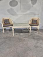 Set vintage faux bamboe webbing chippendale stoelen en tafel, Ophalen, Twee, Bruin, Onbekend