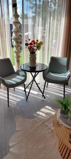 Te koop nieuw  eettafelsetje Turquoise stoffenstoeltjes, Ophalen, 50 tot 100 cm, 50 tot 75 cm, Rond