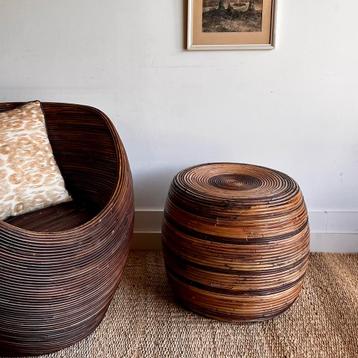 SALE ! Rotan bamboe kruk bijzettafel vintage Crespi stijl beschikbaar voor biedingen