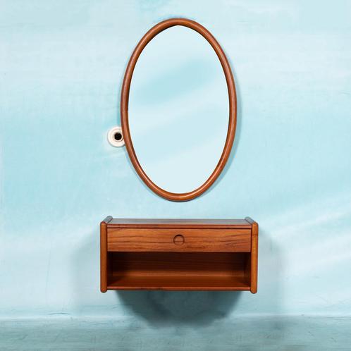 Midcentury teak wandset l minimalist Kai Kristiansen console, Huis en Inrichting, Kasten | Wandmeubels, Zo goed als nieuw, Met lade(s)