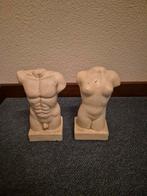 2x Borstbeelden Man & Vrouw - Steen - 6x9 cm, 20 cm hoog, Ophalen of Verzenden, Gebruikt