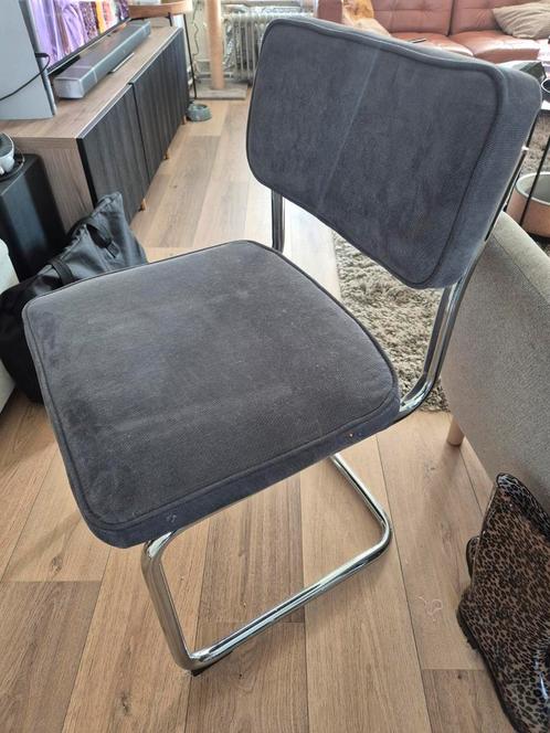 Grijze Eetkamerstoel met Chromen Frame, Huis en Inrichting, Stoelen, Gebruikt, Eén, Metaal, Stof, Grijs, Ophalen