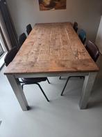 Eettafel van Javaans hout & RVS, Ophalen, Gebruikt, Overige materialen, 100 tot 150 cm