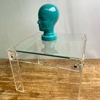 Vintage Plexiglas & Glas bijzettafel salontafel 1980’s, Huis en Inrichting, Tafels | Bijzettafels, Glas, Ophalen of Verzenden