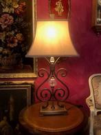 Tafellamp vintage messing brons met glas, klassiek lampenkap