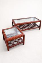 Luxe salontafelset kersenhout-look met glas (2-delig, Gebruikt, 50 tot 100 cm, Minder dan 50 cm, Rechthoekig