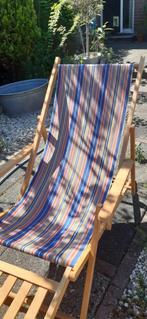 Vintage strandstoel retro inklapbaar mét losse voetensteun, Ophalen, Gebruikt, Hout, Verstelbaar