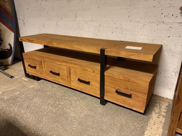 Speelse Kast Teak + Metaal, Laden en open vak, 150x40x52h beschikbaar voor biedingen