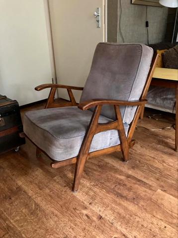 Vintage fauteuil Scandinavisch ribstof hout zware kwaliteit. beschikbaar voor biedingen