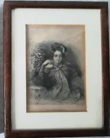 Antieke portret staalgravure van een on bekende vrouw beschikbaar voor biedingen