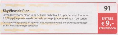 SkyView de Pier entree € 9,- p.p. Postcodeloterij bon nr 91., Tickets en Kaartjes, Recreatie | Pretparken en Attractieparken, Drie personen of meer