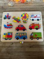 houten knoppuzzel met voertuigen, Ophalen of Verzenden, Zo goed als nieuw, Van hout, Minder dan 10 stukjes