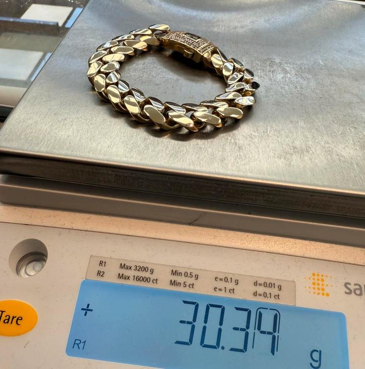 Prachtige 14 karaats gouden cuban armband, Sieraden, Tassen en Uiterlijk, Armbanden, Goud, Ophalen of Verzenden