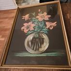 Getekende afbeelding van  Bloemen in Vaas achter Glas 52x37, Antiek en Kunst, Kunst | Schilderijen | Klassiek, Ophalen of Verzenden