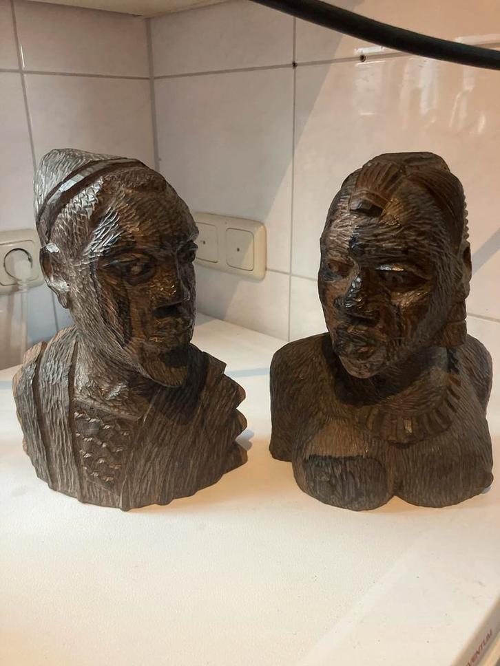 Houten Beelden Man en Vrouw - Houtsnijwerk Afrikaanse Kunst, Antiek en Kunst, Kunst | Beelden en Houtsnijwerken, Ophalen of Verzenden