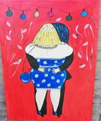 Dikke Dame in Love. Acryl/doek~spieraam. 60/80 cm., Huis en Inrichting, Ophalen, Zo goed als nieuw