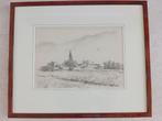 Tekening in lijst Dorp op terp, Tj. v.d. Laan ~ 41,5x50,5cm., Antiek en Kunst, Ophalen of Verzenden