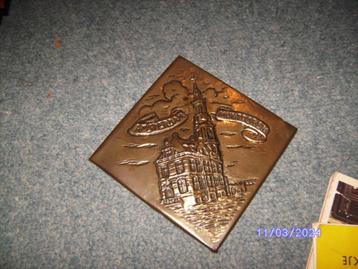 koperen plaatje Munttoren Amsterdam 11,5 x 11.5 cm messing beschikbaar voor biedingen