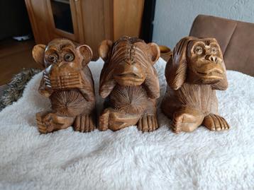 Handgesneden houten Aapjes - Horen, Zien, Zwijgen beschikbaar voor biedingen
