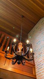Prachtige houten kroonluchter 6 kaarsen, Antiek en Kunst, Ophalen